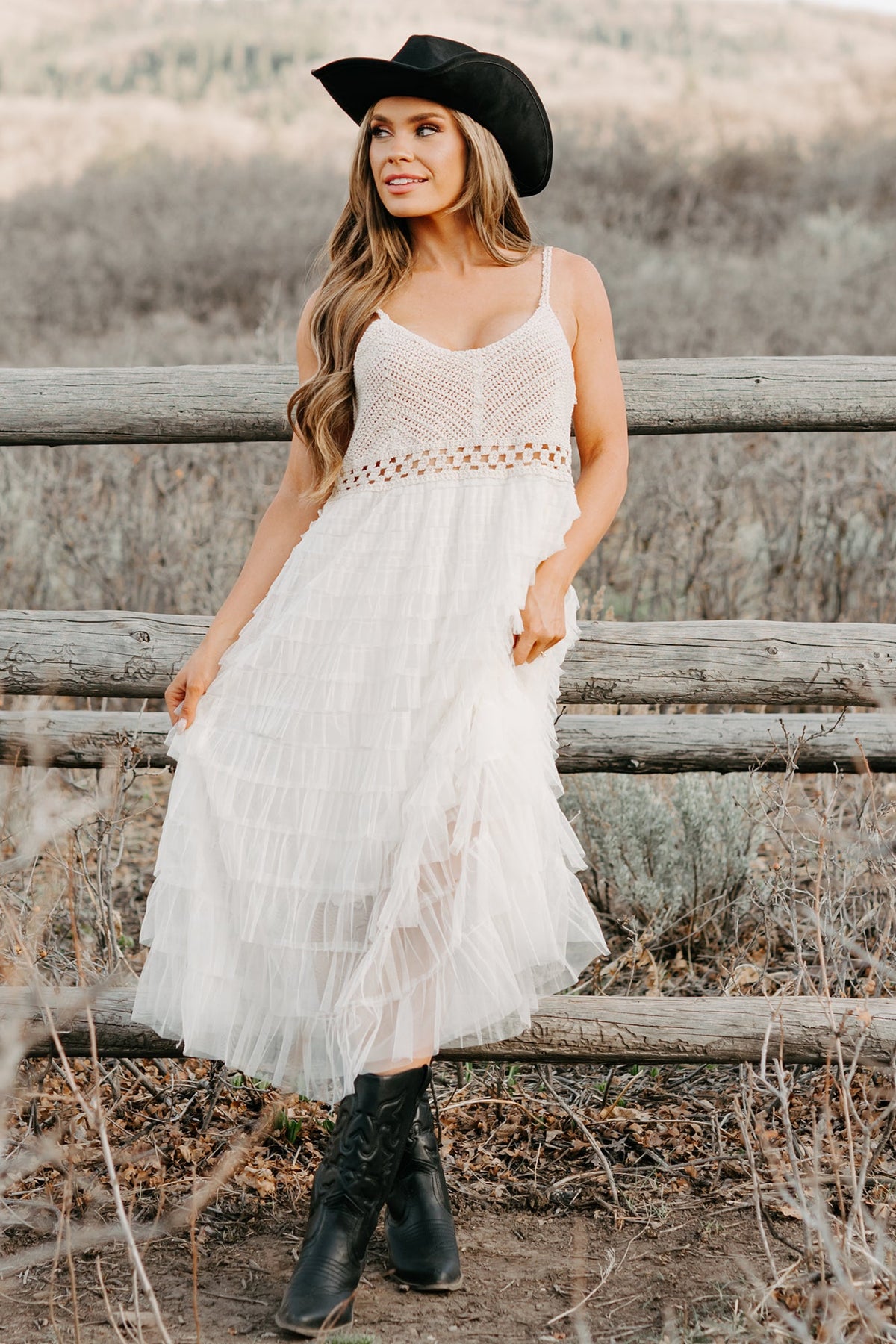 Sunlit Serenity Crochet Ruffle POL Dress (Natural)